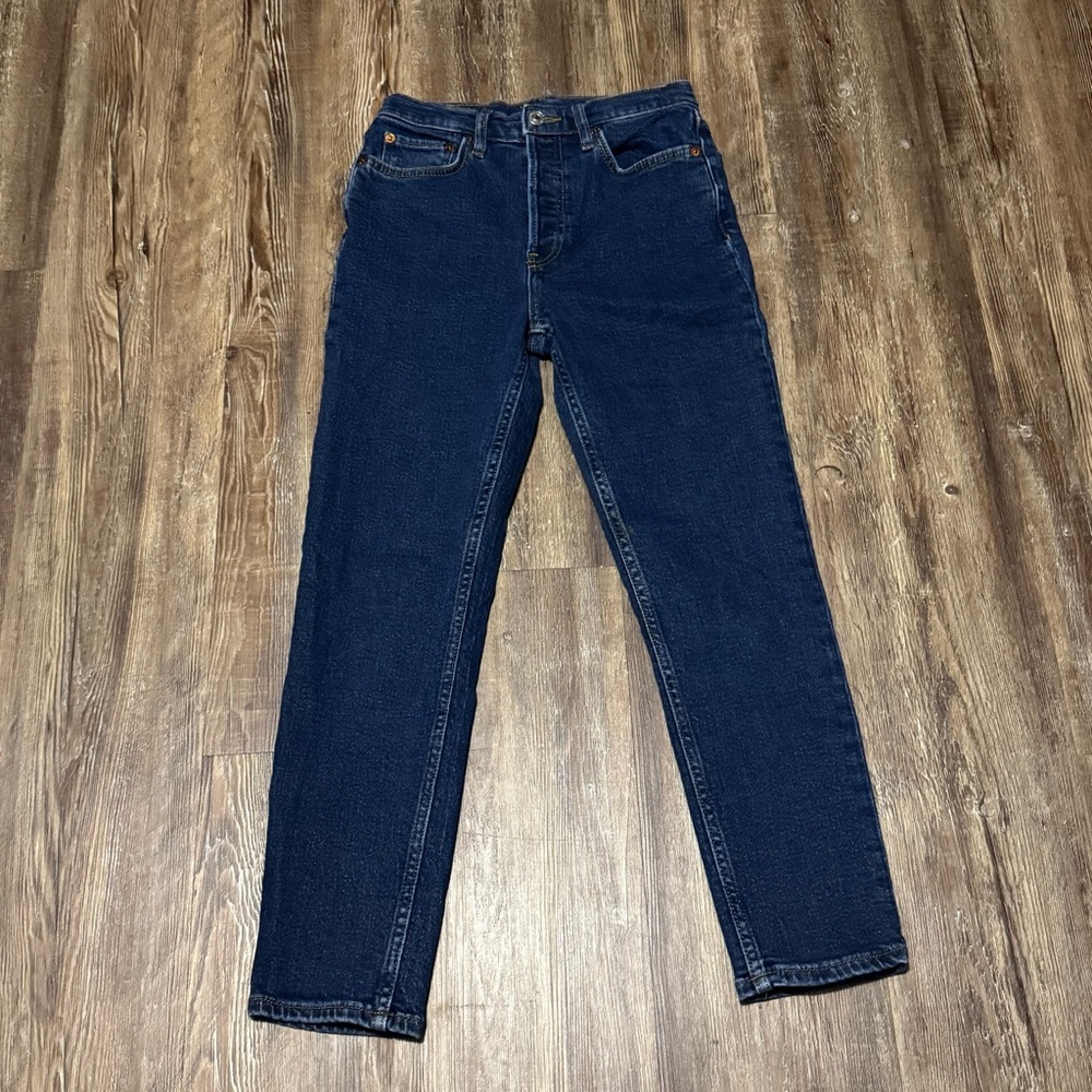 Re/Done 90s High Rise Ankle Crop Jeans Women's 25 Slim Fit Button Fly Denim